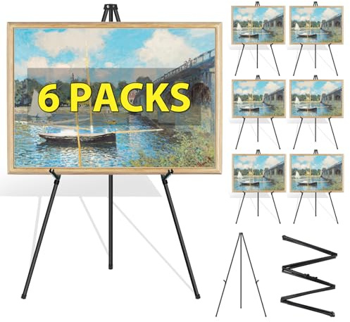 Mutualsign Lot de 6 chevalets épais pour affichage et peinture, 165 cm d'épaisseur - Trépied portable - Chevalet de bienvenue de mariage - Chevalets en métal pour panneaux, affiches, toile
