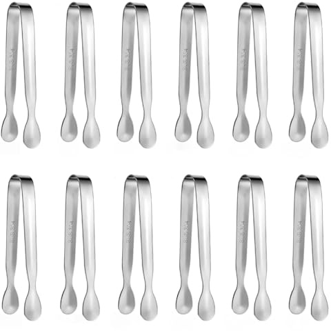 Keiwhsly 12Pcs 4.3Inch Mini Sugar Cube Tongs, 304 Stainless Steel Small Serving Tongs for Charcuterie Board, Appetizer Platters, Self-Serve Setups, Tea Party Catering, Coffee, Desserts(Silver)