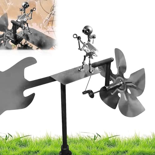 Guitarist Wind Sculptures Spinners, Garden Handmade Rock Band Drummer Guitar Windmill, Percussionist Music Rockin Art Figurine, Unique Garden Windmill Gift for Music Lover(D)