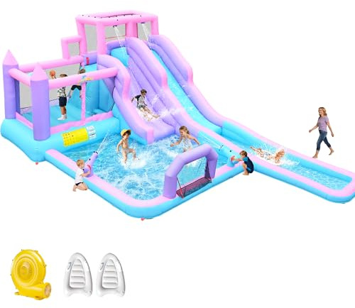 Anypool 8 in1 20Ftx12Ft Inflatable Water Slide with 17.9ft Long Slide Backyard Bounce House for Kids, Water Slides Park with 2 Inflatable Bodyboards for Ages 3-10, Includes 650W Blower