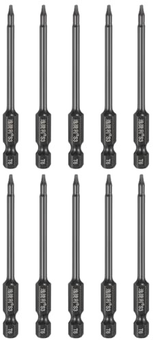 QUARKZMAN 10 Pezzi T6 Torx Punta Cacciavite 1/4 Alesaggio Esagonale 75mm/3 Lunghezza Acciaio S3 aimanté Anti-Manomissione Testa A Stella 6 Punti Punta Cacciavite Esagonale, Nero