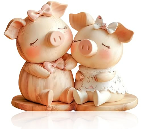 Brautpaar Figuren Lustig Schweinchen, 2D Flache Glücksbringer Glücksschwein | Schweinchen Holzfiguren, Dekofiguren Wohnzimmer, Bücherregal Deko Tiere, Figuren Deko für Schlafzimmer Schreibtisch Büro