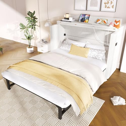 Soweiz Schrankbett 140x200 cm, Klappbett zur Wandmontage, platzsparendes Bett Schrank für Wohnzimmer & Gästezimmer, Stabiler Holzrahmen (Beige Leinen)