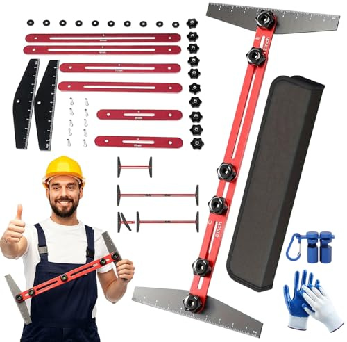 Adjustable Stair Tread Template Tool Set, Stair Tread Template Tool with Storage Bag, Adjustable Sliding Stair Gauge for Measuring and Installing Stairs, Risers, Shelves, Easy to Use (with Bag)