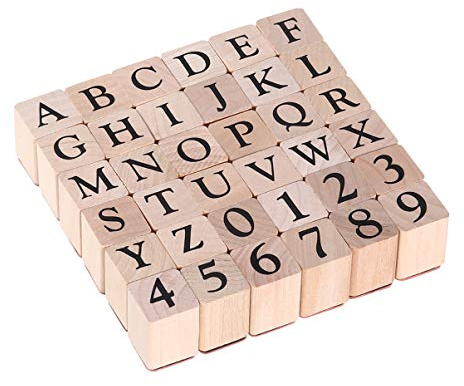 Alphabet Stempel Set, 36 Stück Holzbuchstaben Stempel Mit 26 Großbuchstaben und 10 Zahlen für Kunst Handwerk und DIY Projekte Inklusive Praktischer Aufbewahrungsbox-2 * 2.5CM