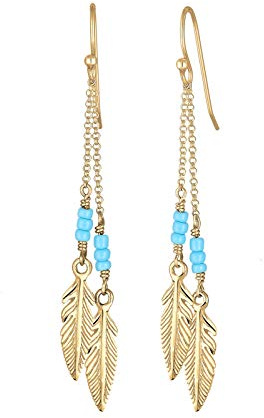 Elli Ohrringe Damen Ohrhänger Feder Beads Boho | 925 Sterling Silber vergoldet