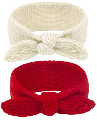Fascia turbante per neonata, calda fascia per capelli con nodo di coniglio, fascia per capelli lavorata a maglia, per neonati e bambini, Rosso+beige, taglia unica