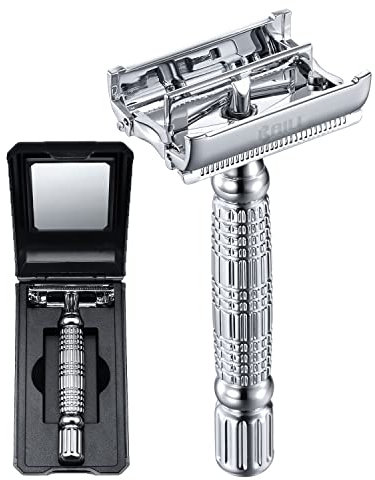 BAILI Butterfly Double Edge Safety Razor Rust-proof Reusable Manual Stainless DE Wet Shaving for Men Women with Mirrored Travel Case BD179C