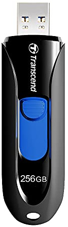 Transcend 256GB JetFlash 790 USB 3.0 USB-Stick, Schwarz | USB 3.2 Gen 1 Speicherstick, kappenloses, einziehbares Design mit Schlüsselanhänger, Datenspeicherung und Datensicherung
