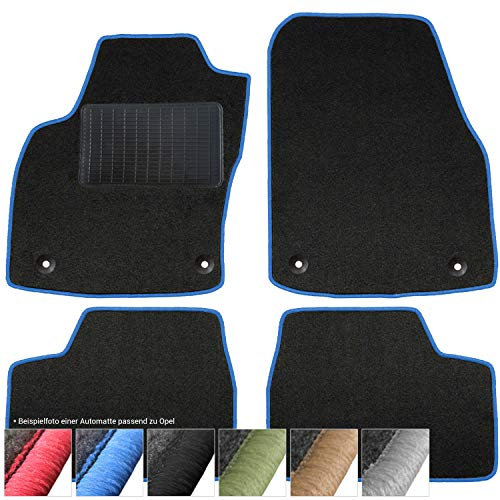moto-MOLTICO Fußmatten Auto - Velours Autoteppiche passend für Opel Corsa C (2000-2006) - 4-teiliges Set - Schwarze Automatten mit Blauen Ziernähten
