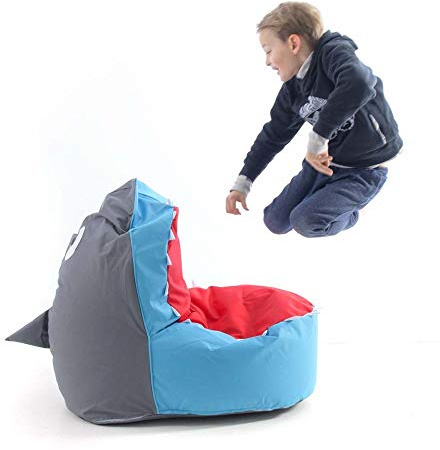 LiveDeco - Puf Infantil XL, Interior Diseño Tiburón, Funda Extraíble, Salón, Dormitorio, Azul BiG52