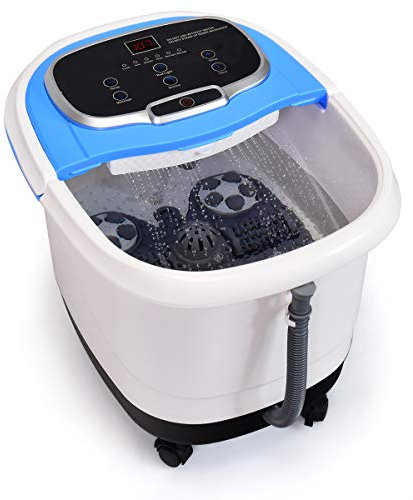 GOPLUS Fußbad Massagegerät, Elektrisches Fußmassagebad, Fußbadewanne mit Massage & Heizung, Rollbar, 10-60 min. Timer, 35-48 °C, Abnehmbares Massage-Brett, zur Entspannung und Schmerzlinderung (Blau)