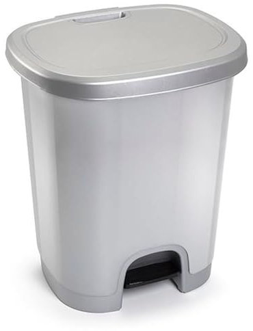 Acan Tradineur - Cubo de Basura con Pedal - Fabricado en Plástico - Capacidad de 27 litros - 45 x 38 x 32 cm - Color Plata.
