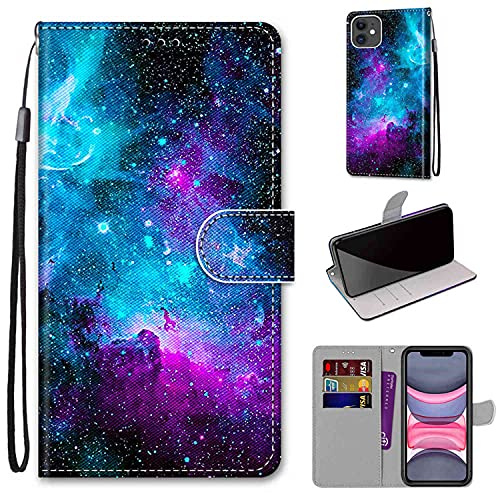 TOMYOU Handyhülle für iPhone 11 Hülle, Sternenhimmel | Standfunktion, Kartenfach, Magnetisch, Stoßfeste Schutzhülle, Flip Leder, Klapphülle