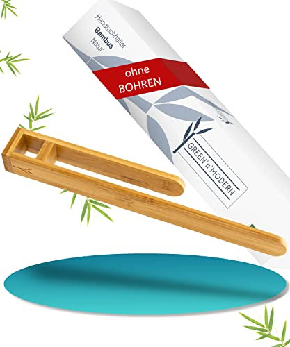 Handtuchhalter Holz ohne Bohren I Bambus Handtuchstange selbstklebend I 38 cm Gästetuchhalter Handtuchstange I Küchentuchhalter Badezimmer Gästetuchhaken | Klebehandtuchhalter Holz