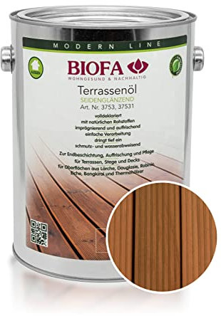 Biofa Terrassenöl farbig 37531 Pflegeöl für Holzterrassen und Terrassen-Dielen aus Holz – Öl aus natürlichen Rohstoffen - Außenbereich (2,5L, Thermoholz)