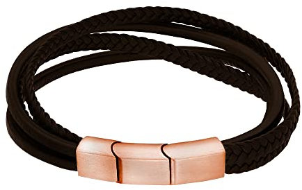 Treuheld® Leder-Armband mit Magnetverschluss | 3 Reihen | Dunkelbraun - Rosegold