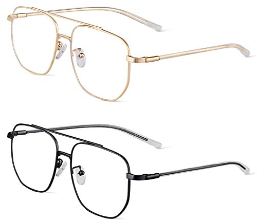 ACWOO Blue Light Blocking Glasses, 2 Pack Anti Blue Light Gaming Computer Glasses, Anti Glare Headache Eyes Strain Lightweight Clear Reading Glasses, Square Fashion Vintage Glasses for Women & Men