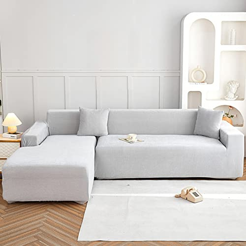 Sofabezug L/U Form Stretch Eck Couch üBerzug 1 2 3 4 Sitzer Halbinsel Links/Rechts Kombination Universal Sofa Schutz Cover Waschbar Couch Bezug Mit Armlehnen(L-shape: 4 Seater+4 Seater,Light Grey)