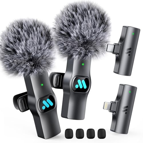 Leettus Lot de 2 Microphones Lavalier sans Fil pour iPhone iPad, Microphone sans Fil pour Enregistrement vidéo, Streaming en Direct, interviews, Youtube, TikTok, Vlog