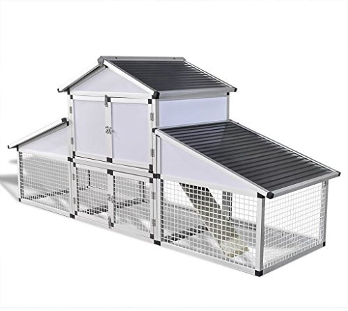 XIAOGUANG Hühnerstall mit Freilaufgehege und Nistkasten, Aluminium, Grau, Maße: 258 x 74 x 117 cm
