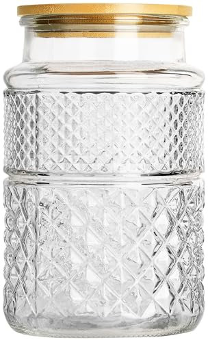 Belle Vous Barattolo Vetro con Coperchio - Contenitore Ermetico per Alimenti in Vetro 1100 ml - Barattolo Cucina e Dispensa Coperchio in Bambù - Biscotti Farina Pasta Riso Caffè