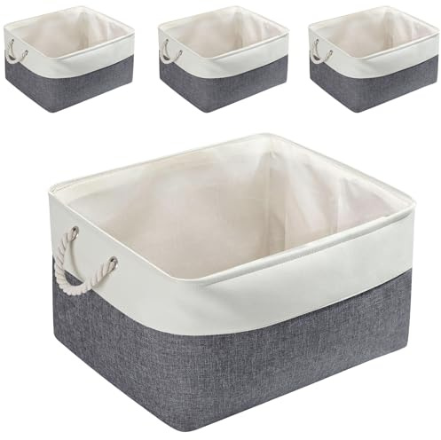 Mangata Extra Large Storage Box set of 4, Fabric Storage Baskets with Handles for Cupboards, Wardrobe, Shelves, Bathroom, Clothes, Toys, Towel (45x35x24 cm, Cold Grey White)