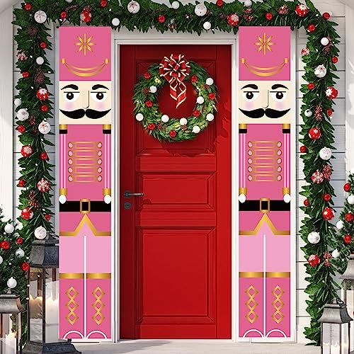 Rvsticty Pink Nutcracker Christmas Decorations Pink Nutcracker Porch Banner Outdoor Christmas Nutcracker Decorations and Supplies for Home Party