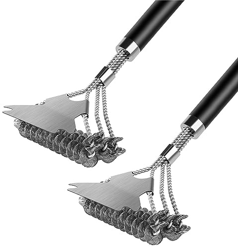 Flintronic 2PCS BBQ Grill Cleaning Brush, Barbecue Steel Brushes with Metal Scraper,Barbecue Grill Wire Brush with Detachable Handle, for All Kinds of Grills Heavy Duty Cleaning