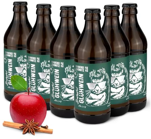 Brauerei Zwönitz Bratapfel Glühwein 6 x 330 ml - Apfel Zimt Glühwein | Bratapfel-Glühwein in schicker Flasche - Geschenkidee - Weißer Glühwein