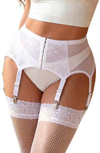 ohmydear Womens Lace Suspender Belt 6 Straps Plus Size Sexy Lingerie Set | Soft Stretchy Mesh Garter Belt for Thigh Highs, Study Metal Clips for Stockings, Basque for Bridal, Date Night, Boudoir