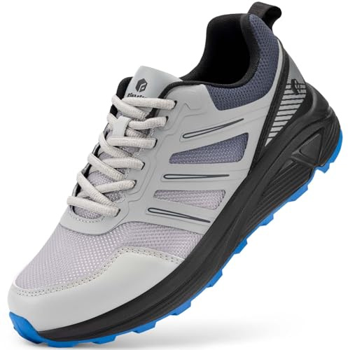 FitVille Wide Fit Mens Trail Running Shoes Breathable Hiking Trekking Trainers Arch Support Walking Shoes, Graphite Waves with Slate Noir, 11, Wide
