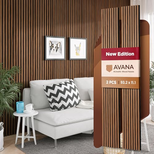 Avana Acoustic Wood Wall Panels –93.2x11.25 Inch Panels – Fits 94x12 Layout – Rustic Walnut Acoustic Panels 2 PCs – Wall Panels For Interior Wall Decor For Homes, Offices –Durable Wood Panels For Wall