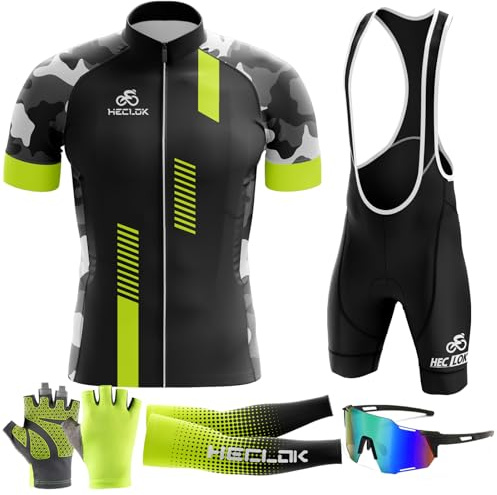 Radtrikot Set Herren Kurzarm – Atmungsaktiv, 9D Gel-Polster | Schnell trocknend, 9D Gel-Polster, 3 Rückentaschen, für MTB und Rennrad geeignet