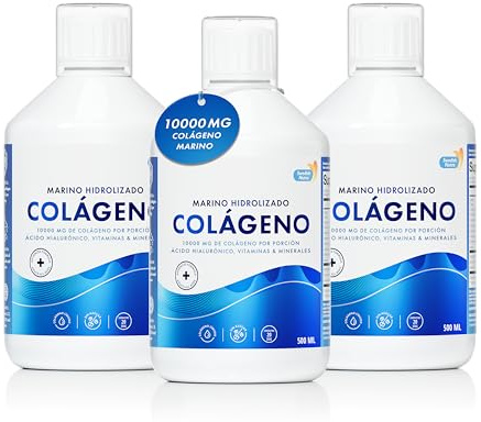 Swedish Nutra Collagène Marin 10.000 mg Liquide, 3 x 500 ml, 60 jours | Collagène marin 10 000 mg avec acide hyaluronique, biotine et vitamine C pour cheveux, peau et ongles; 3 x 500 ml, sans sucre