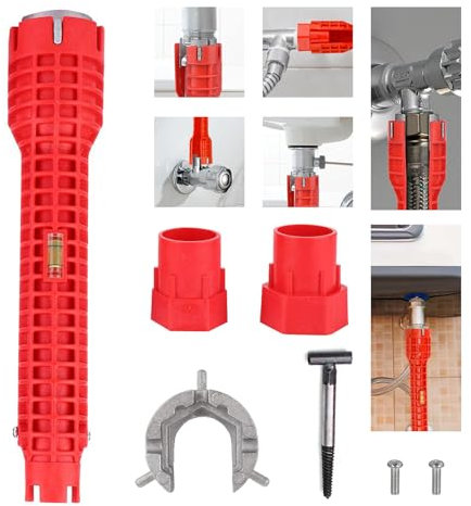 8 in 1 Faucet Wrench Tool, Water Pipe Wrench with Comfortable Grip, Tap Spanner for Tight Space, Multi-Functional Tap Spanner Set for Sink, Bathroom and Kitchen Plumbing Repair