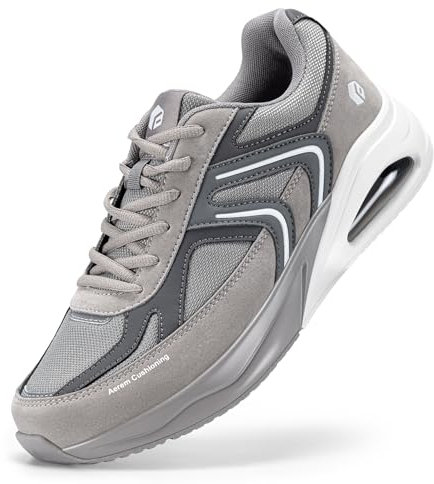 FitVille Men's Extra Wide Trainers Arch Support Jogging Shoes Air Cushion Road Running Sneakers Walking Shoes for Plantar Fasciitis - HeelAero V2 Slate Grey/Grey Wide 10.5 UK