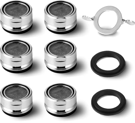 UserMousseur Robinet M24, 6 Pièces Filtre Robinet Aerateur Robinet Economie Eau Avec Filtre en Acier Inoxydable et ABS, 8 joints et 1 clé à Mousseur chromée pour Robinet Lavabo de Salle de Bain