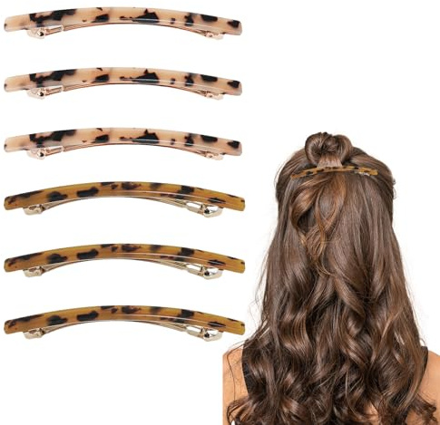UILYNIU 6 Pièces Barettes Cheveux Femme Rectangle Pince à Cheveux, Barrettes à Cheveux Longues et Fines, Barrette Cheveux Ecailles De Tortue, Barettes Cheveux Chic pour Femme et Fille (Multicolore)