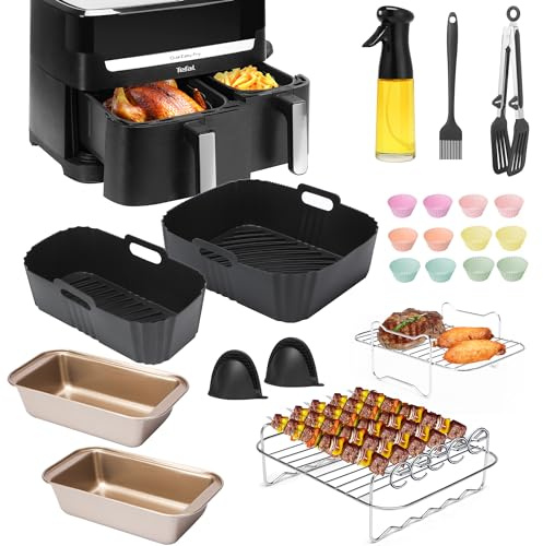 Air Fryer Accessories For Tefal Dual Easy Fry, Including Silicone Air Fryer Liners, Oil Spray Bottle, Air Fryer Racks, Cake Cups,loaf Tins, Etc,compatible Withtower T17099, Lakeland, Salter Ek5729