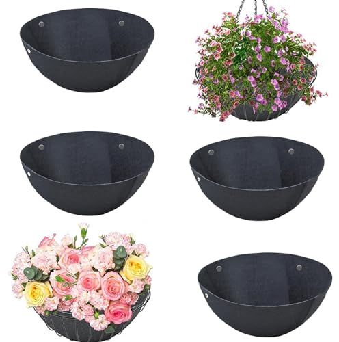 Yallmie 4Pcs Black Felt Trough Liner, Felt Liners for Hanging Baskets Round Fabric Planter Basket Liner, Trough Replacement Liners for Plants Flowers Vegetable Growth (14in)