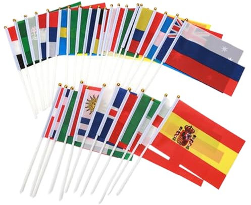 Flaggen der Welt 24PCs/Set Small Flags auf Sticks 6x8in 24 Nationen Handheld Mini Stick Flaggen Wetterresistente Dekorflaggen der Welt für Paraden, Sportwettbewerbe, Internationale Feiertage