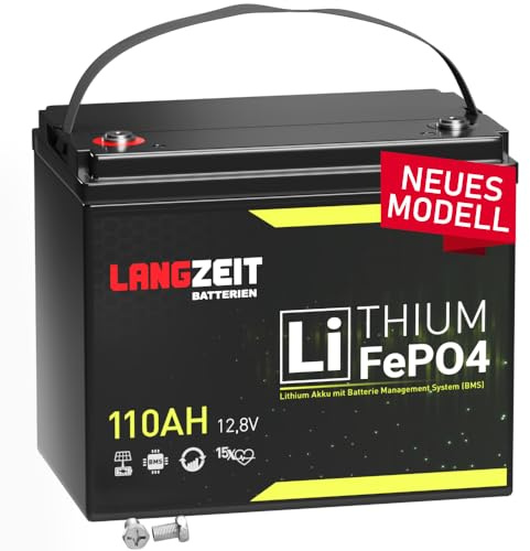 LANGZEIT LiFePO4 110Ah 12V Mini Lithium Batterie ersetzt 100Ah mit BMS Solarbatterie Wohnmobil Solar Boot Akku