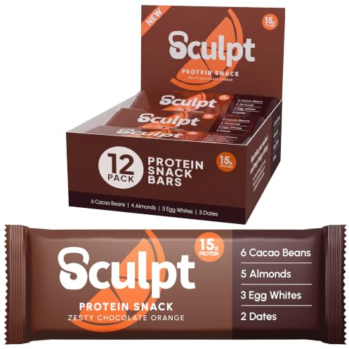 Sculpt Protein Bars – Chocolate Orange - 12 x 55g Bars – 15g Protein | Packed with Almonds, Cacao Nuts, Egg Whites, Dates – High Fibre Snack for Gym Recovery & On-the-Go Energy