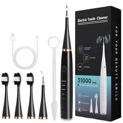 Bamideo Teeth Cleaner, Teeth Cleaning, Portable Remover Toothbrush, Tartar Remover for Cleaning Teeth, 31,000 Vibrations Per Minute, Level 6 Waterproof (Black)