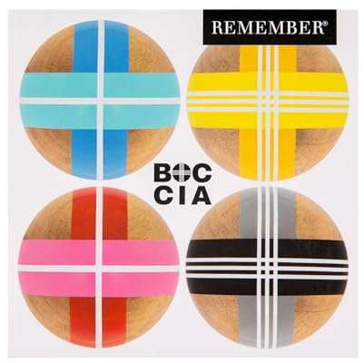 REMEMBER Boccia, Bocciakugeln: Ø 7.5 cm, Zielkugel: Ø 4.5 cm, Holz – Spiel Set für Garten, Strand & Park, klassisches Outdoor Kugelspiel für Familie & Freunde, Freizeitspiel für Kinder & Erwachsene