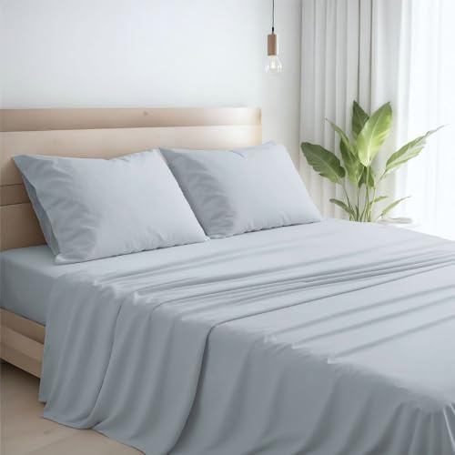 MAXIME MAISON - Lenzuola Percalle Matrimoniale Made in Italy, Completo Letto Realizzato in Cotone Pregiato a Trama Fitta, Biancheria da Letto Certificata Oeko Tex Standard 100 (Grigio Chiaro)