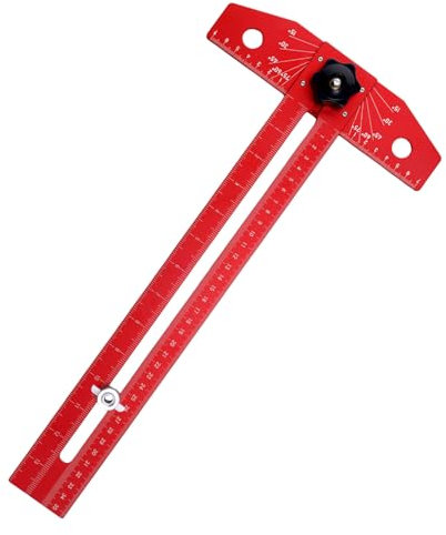 Gosknor Woodworking Scriber T Square Ruler, 16in Aluminum Alloy Adjustable Sliding T-Square Ruler with Angle Adjustment Scale Precision Tool for Line Drawing and Angles Measure(Red)