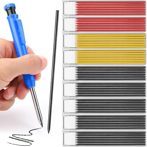 TXXATX 54 Stk Bleistiftminen für Zimmermannsbleistift 2.8 mm Solide Tieflochmarker Minen HB Bleistift Ersatzminen Schwarz Gelb und Rot Konstruktion Bleistift Ersatz für Anreißen Skizzen Schreiben
