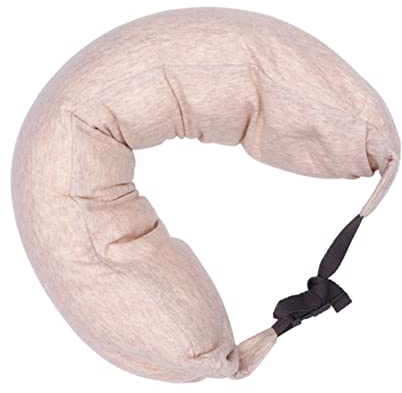 MUCKLILY Oreiller de U Beige en Coton et Écume pour Bureau et Voyage | Repose-coussin Cervical, Usage Maison et Déplacement, Format Compact Adapté aux Pauses